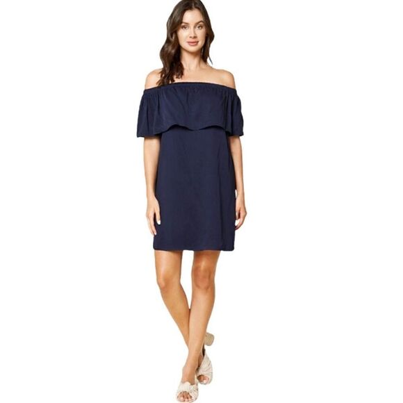 Sugar Lips Off Shoulder Navy Casual Mini Dress - Picture 1 of 2